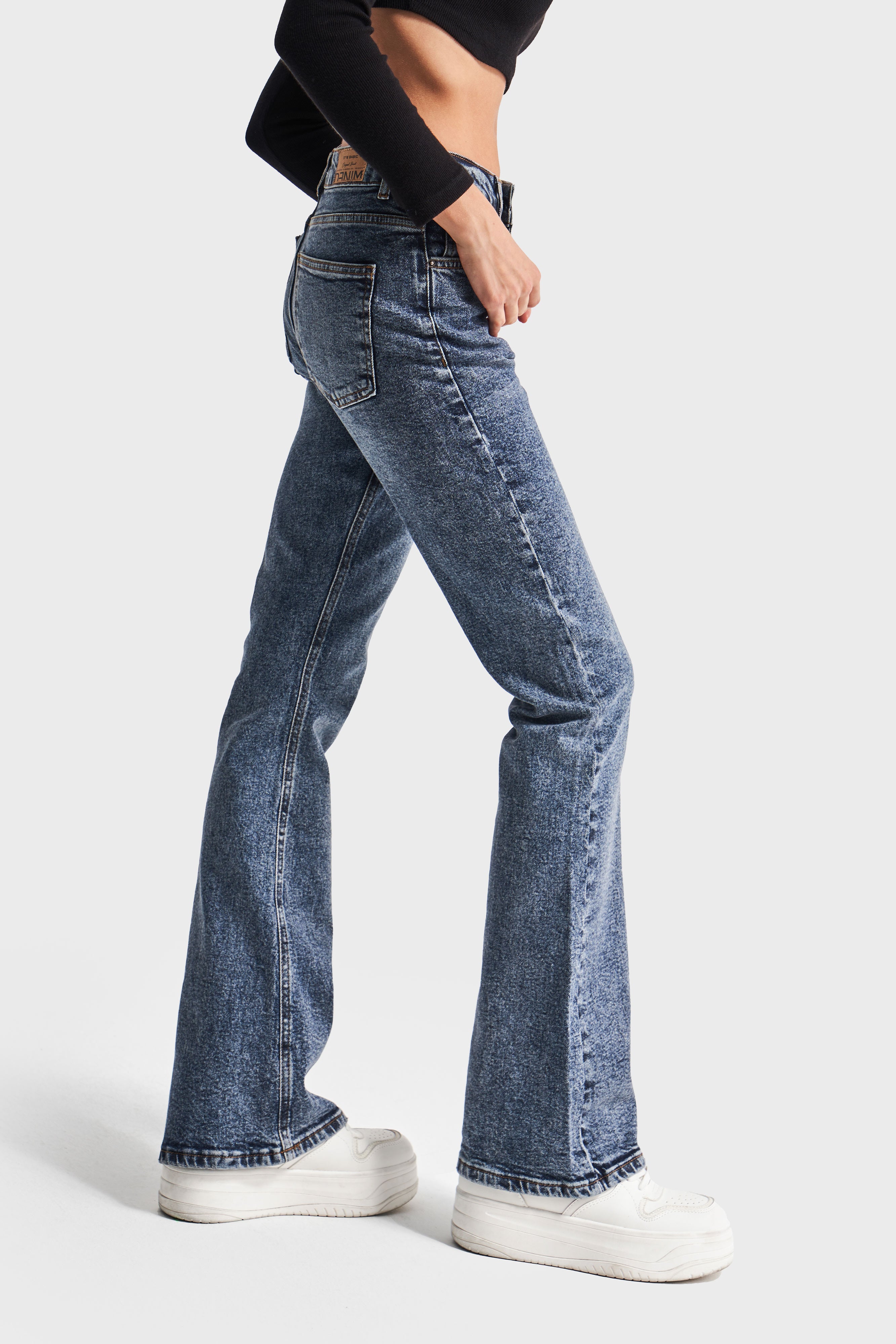 Women's Tint Denim Color Flare Pattern Flare Leg High Waist Jeans