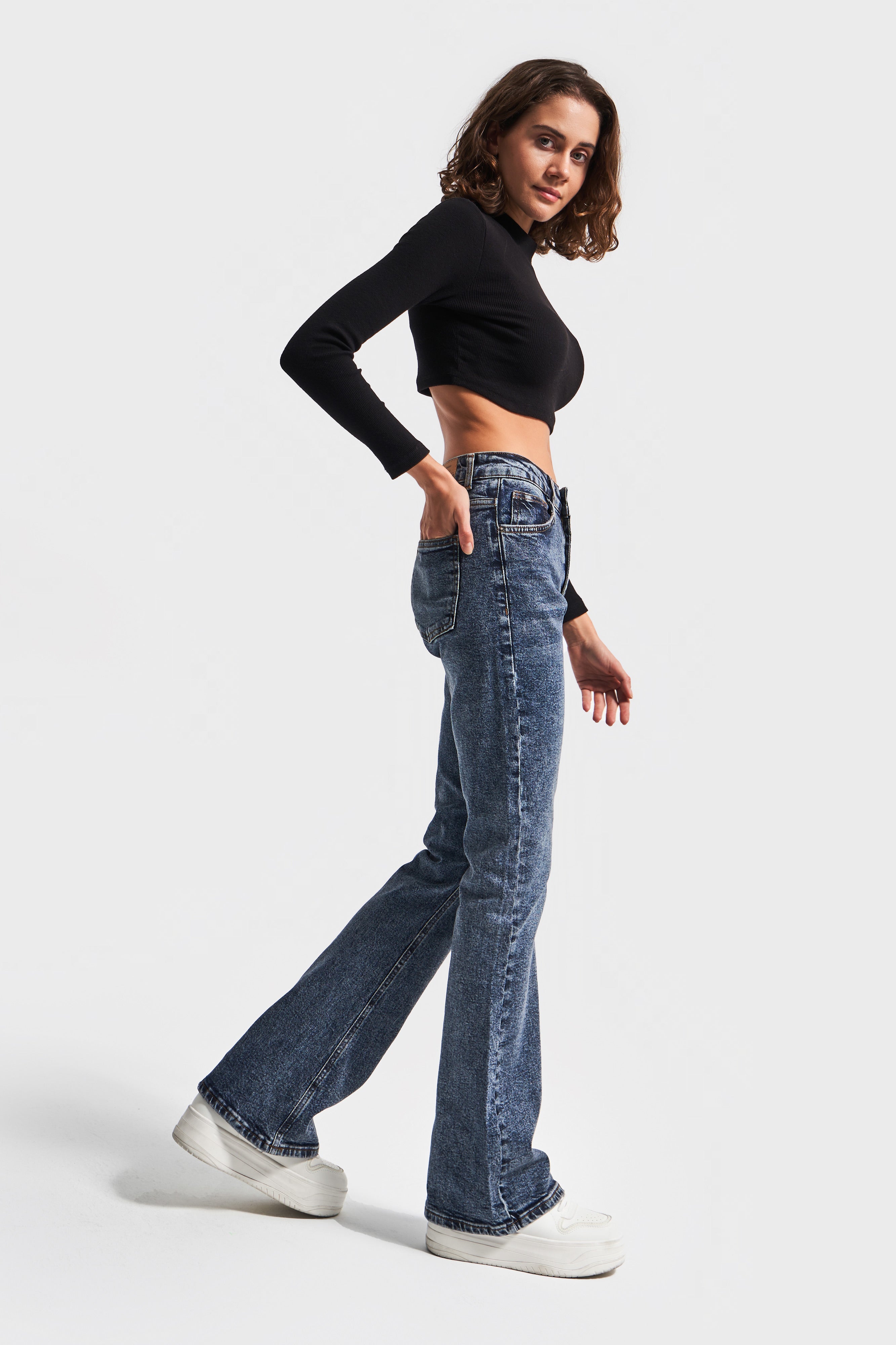 Women's Tint Denim Color Flare Pattern Flare Leg High Waist Jeans