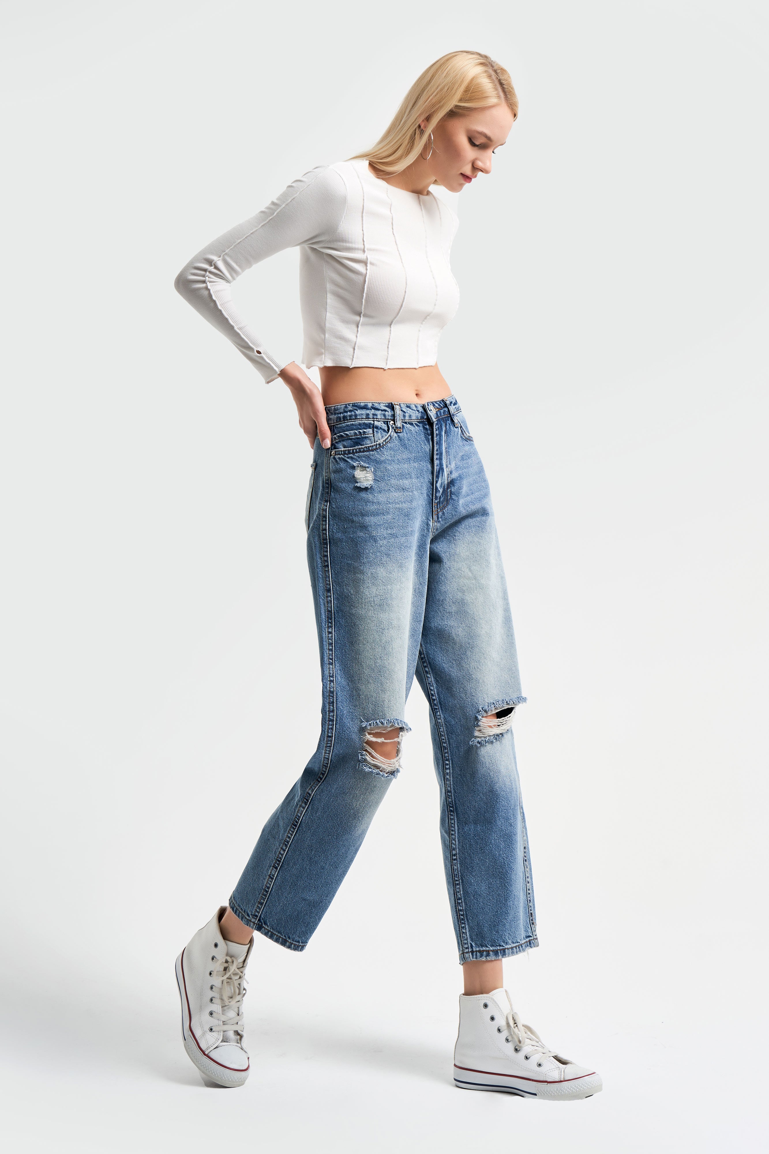 Women's Tint Jeans Color Relax Fit Ripped Denim From The Knee