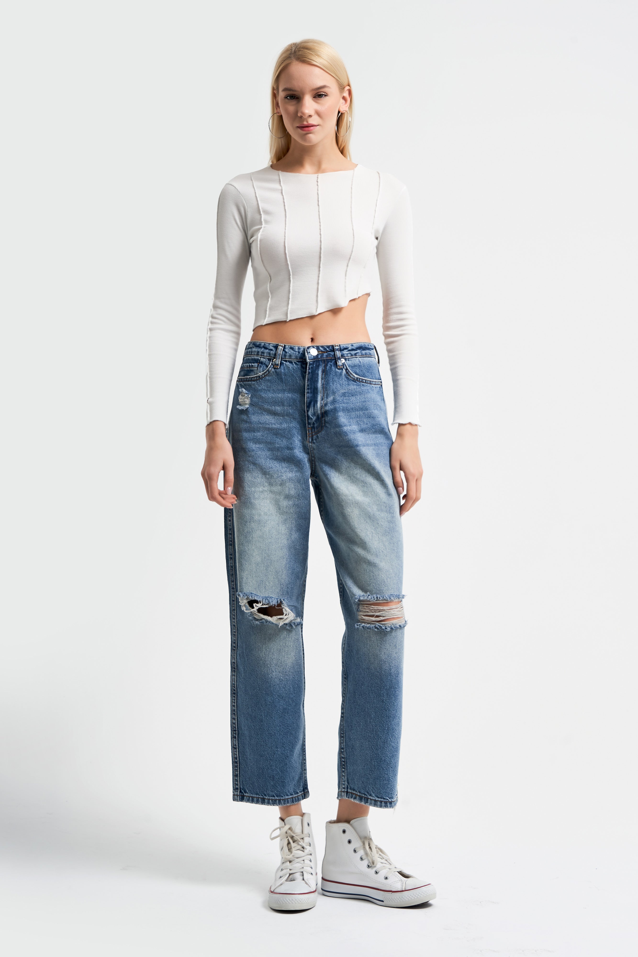 Women's Tint Jeans Color Relax Fit Ripped Denim From The Knee