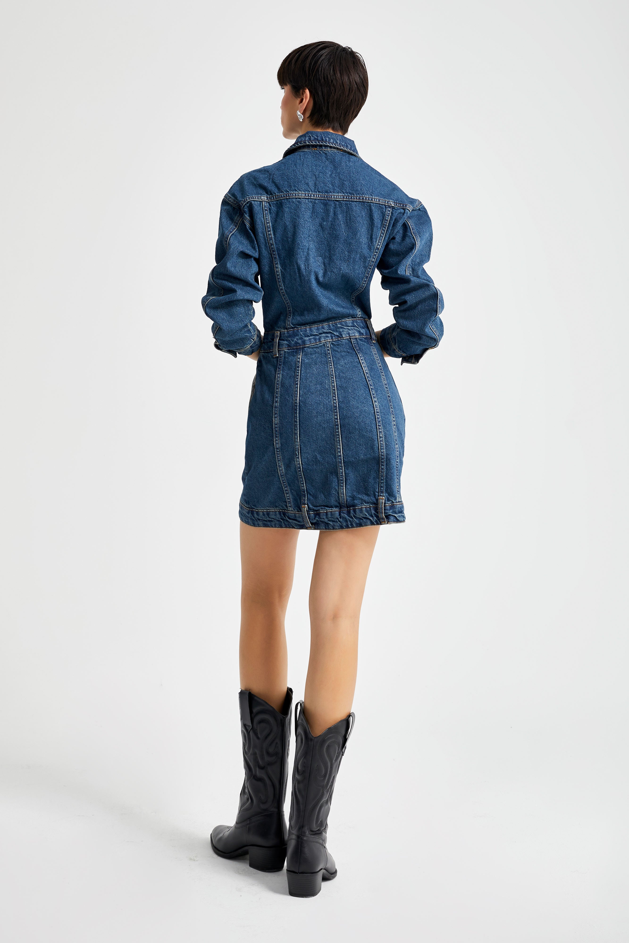 Women's Tint Denim Color Color Front Button Denim Mini Dress