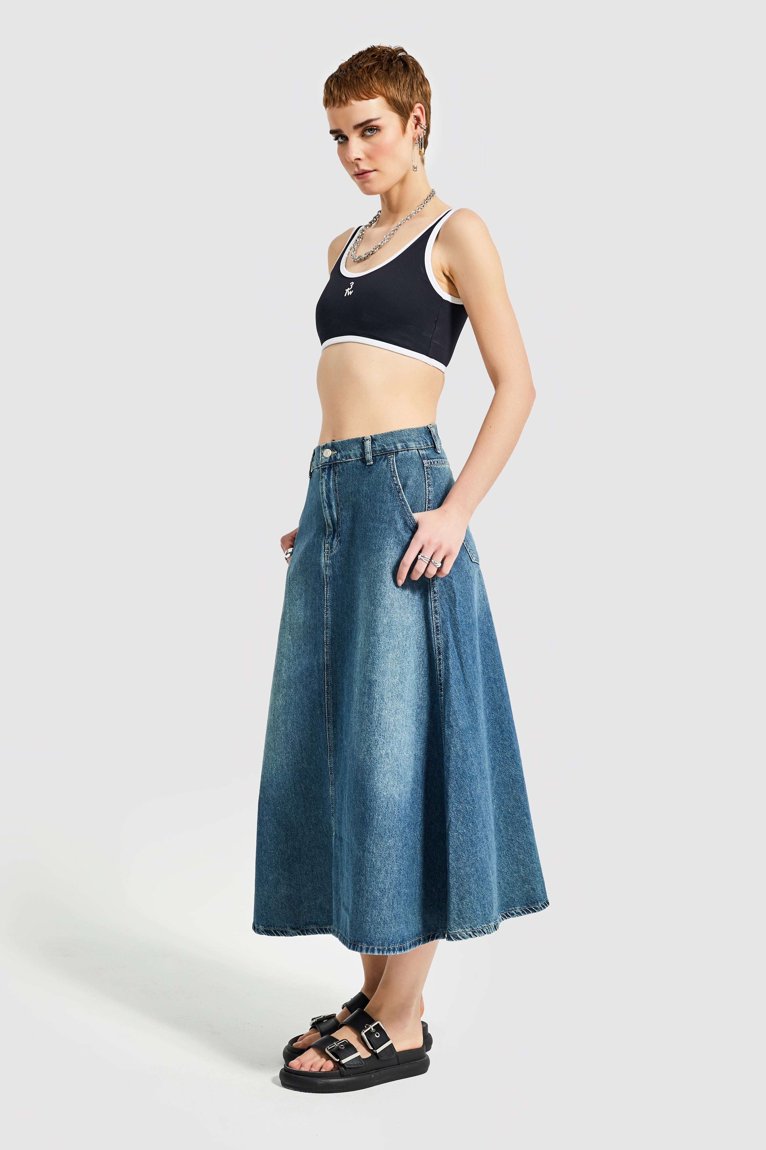 Women's Tint Color A-Line Denim Skirt