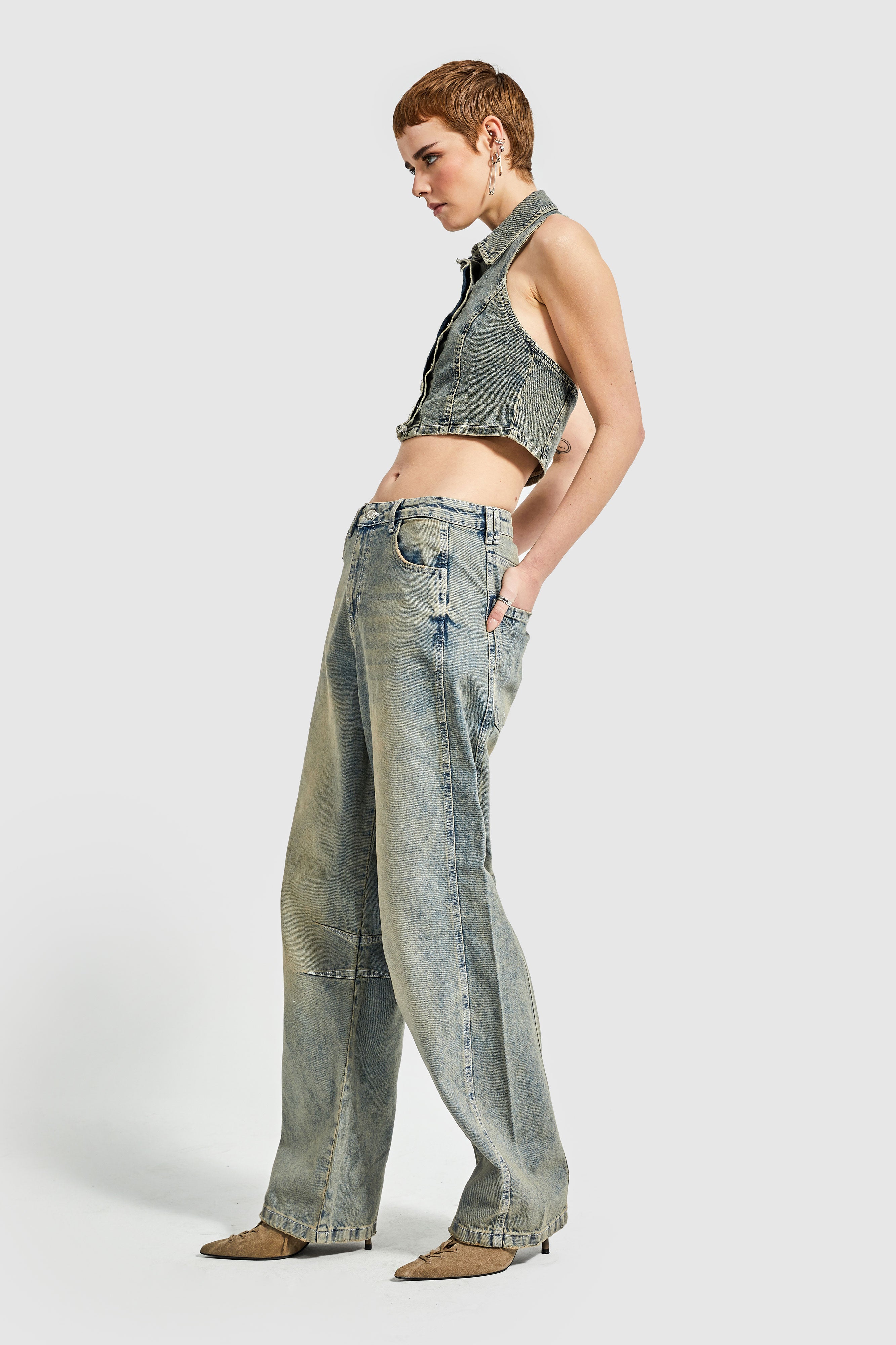 Women's Tint Color Midrise Loose Cut Baggy Fit Denim