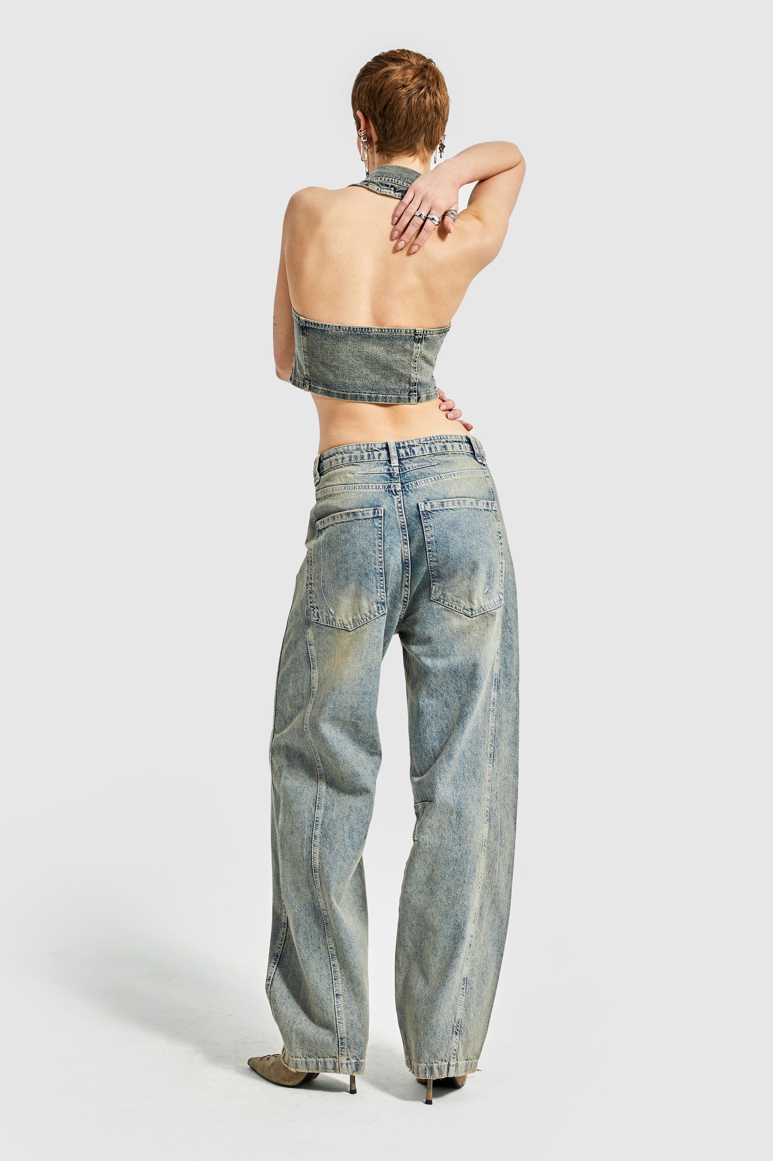 Women's Tint Color Midrise Loose Cut Baggy Fit Denim