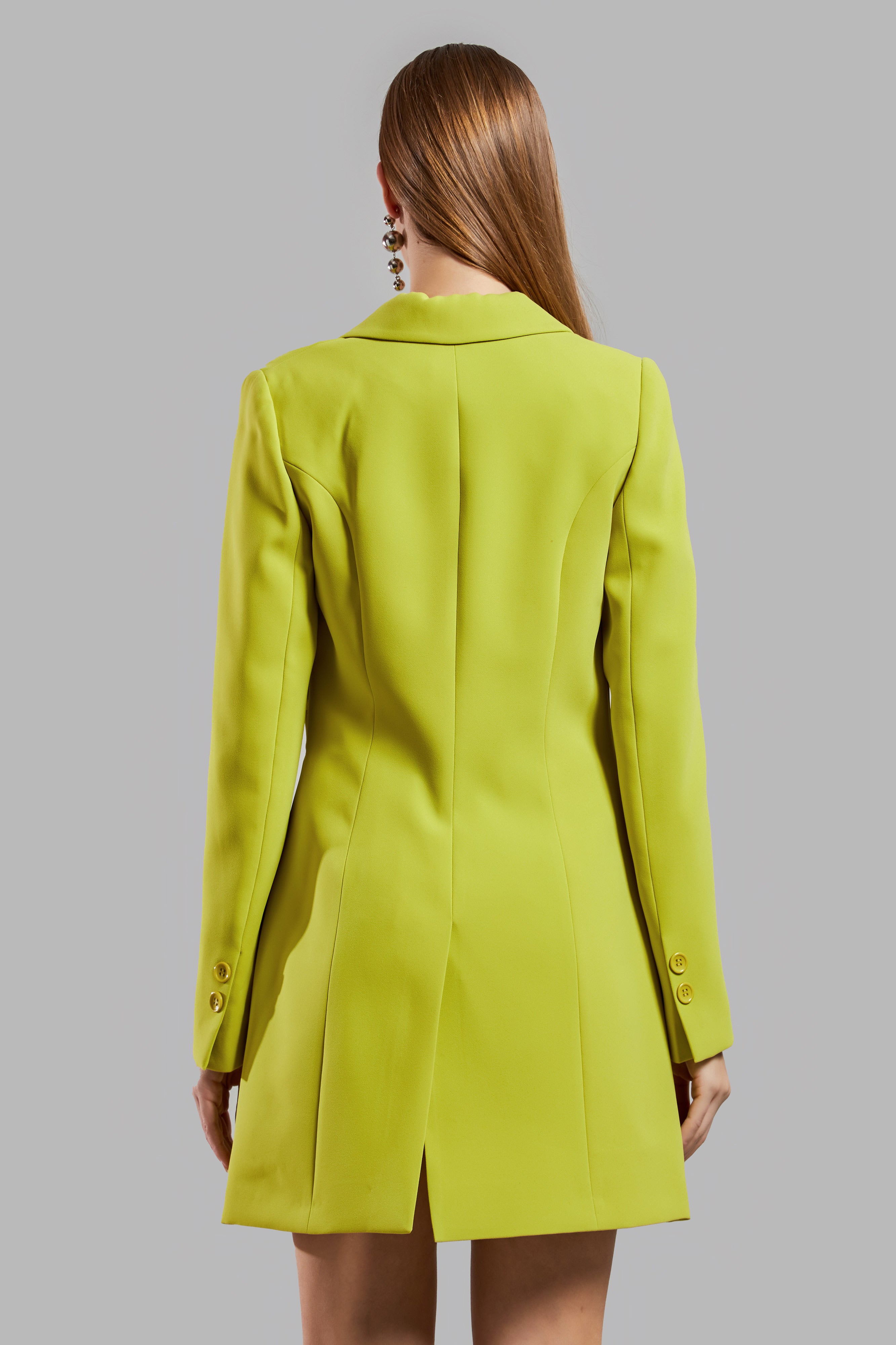 Women's Oil Green Color Long Sleeve Slit Lined Design Jacket Dress