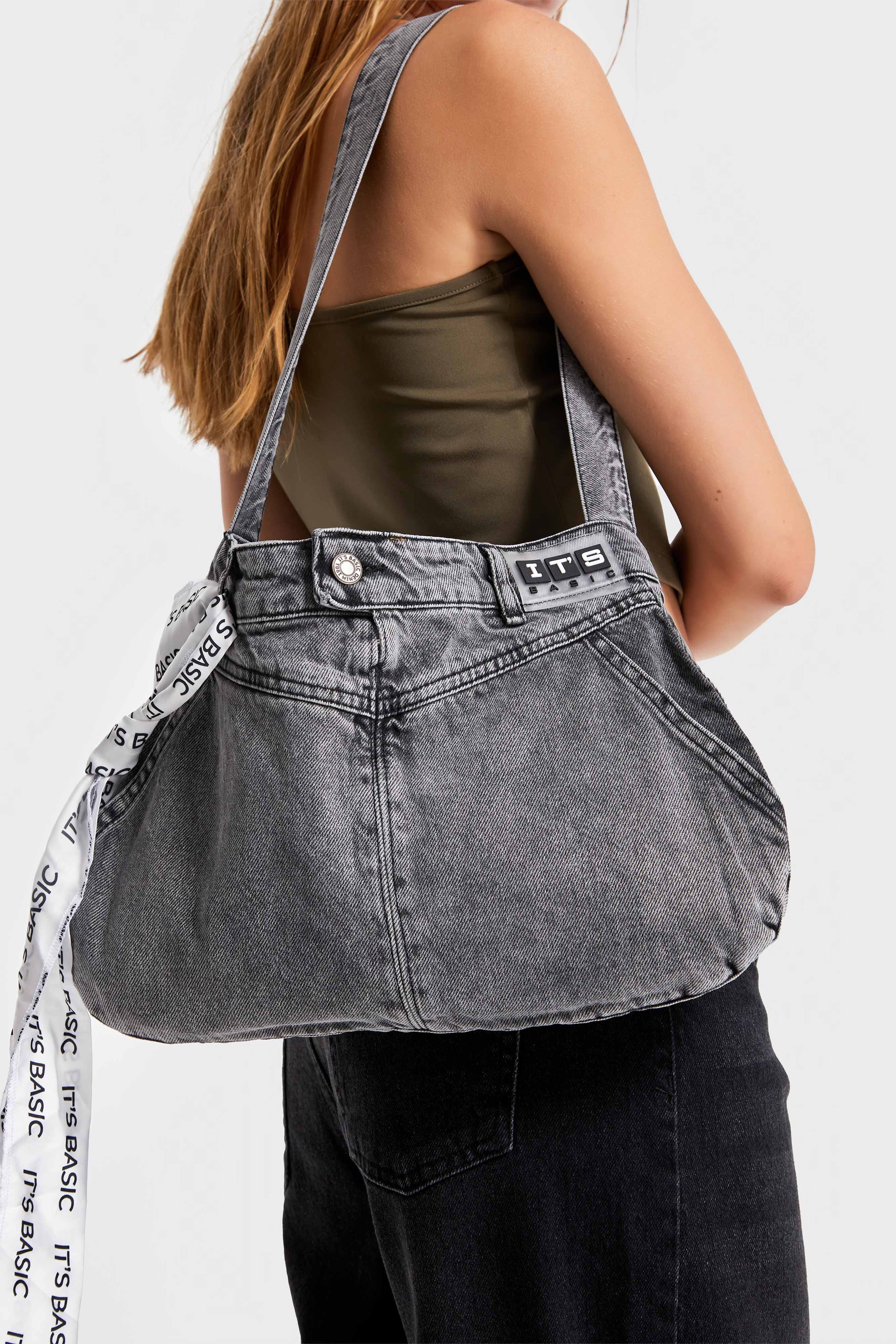 Dark Smoke Color Flourish Shoulder Denim Bag