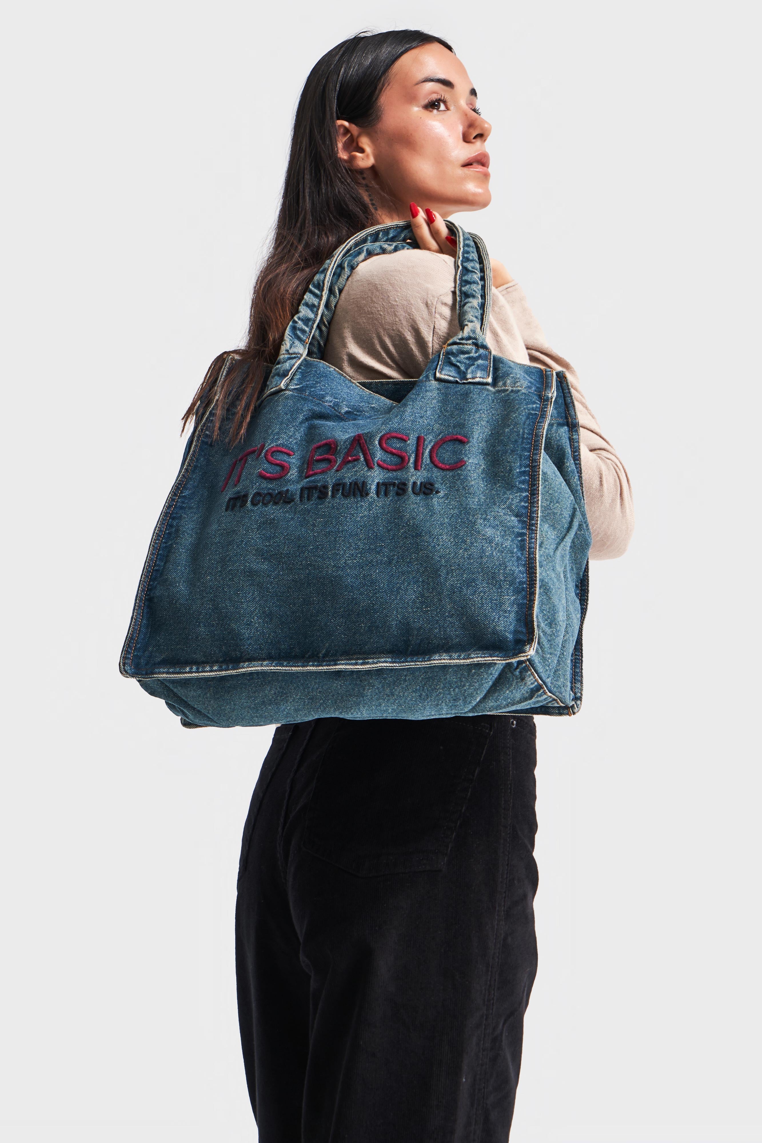 Its basic Claret Red Embroidered Gusseted Shoulder Denim Bag in Dark Denim Color