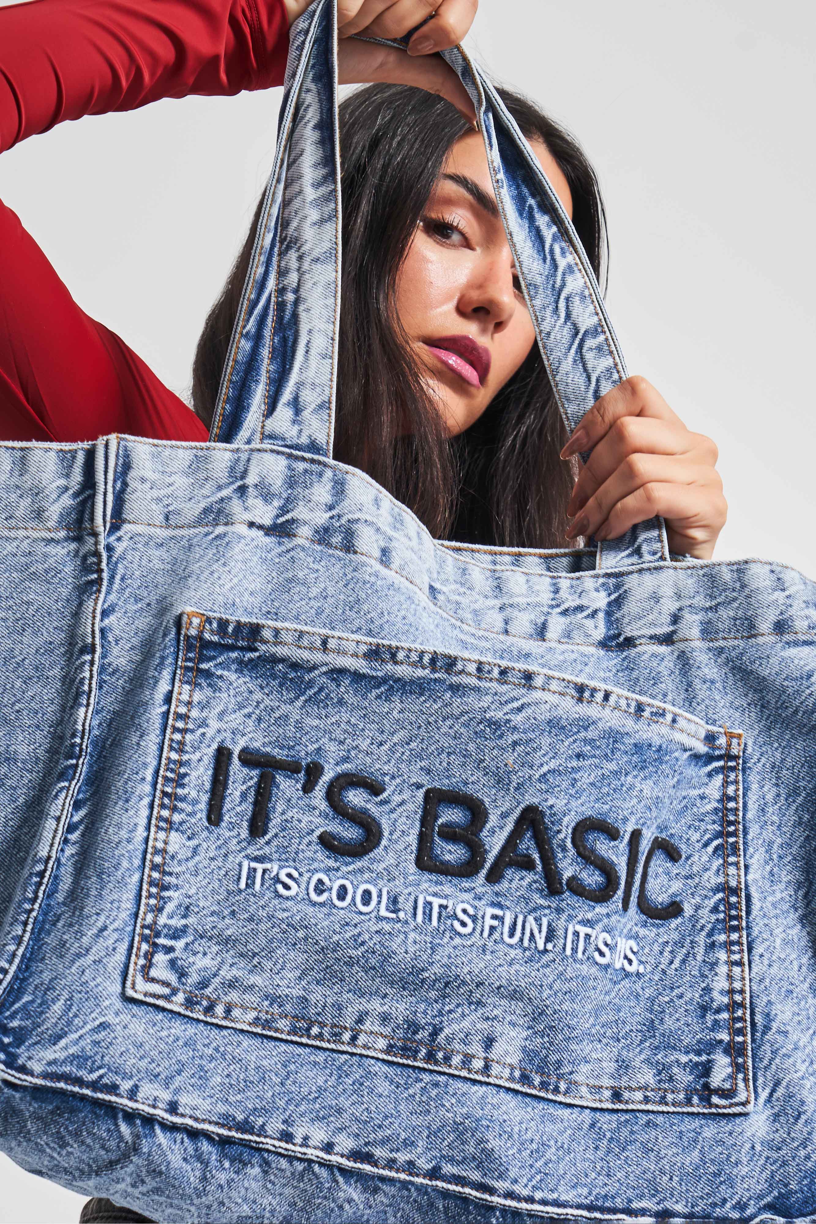 Koyu Mavi Renk S3w427 Mavi IT'S BASIC Nakışlı Körüklü Cepli Denim Çanta