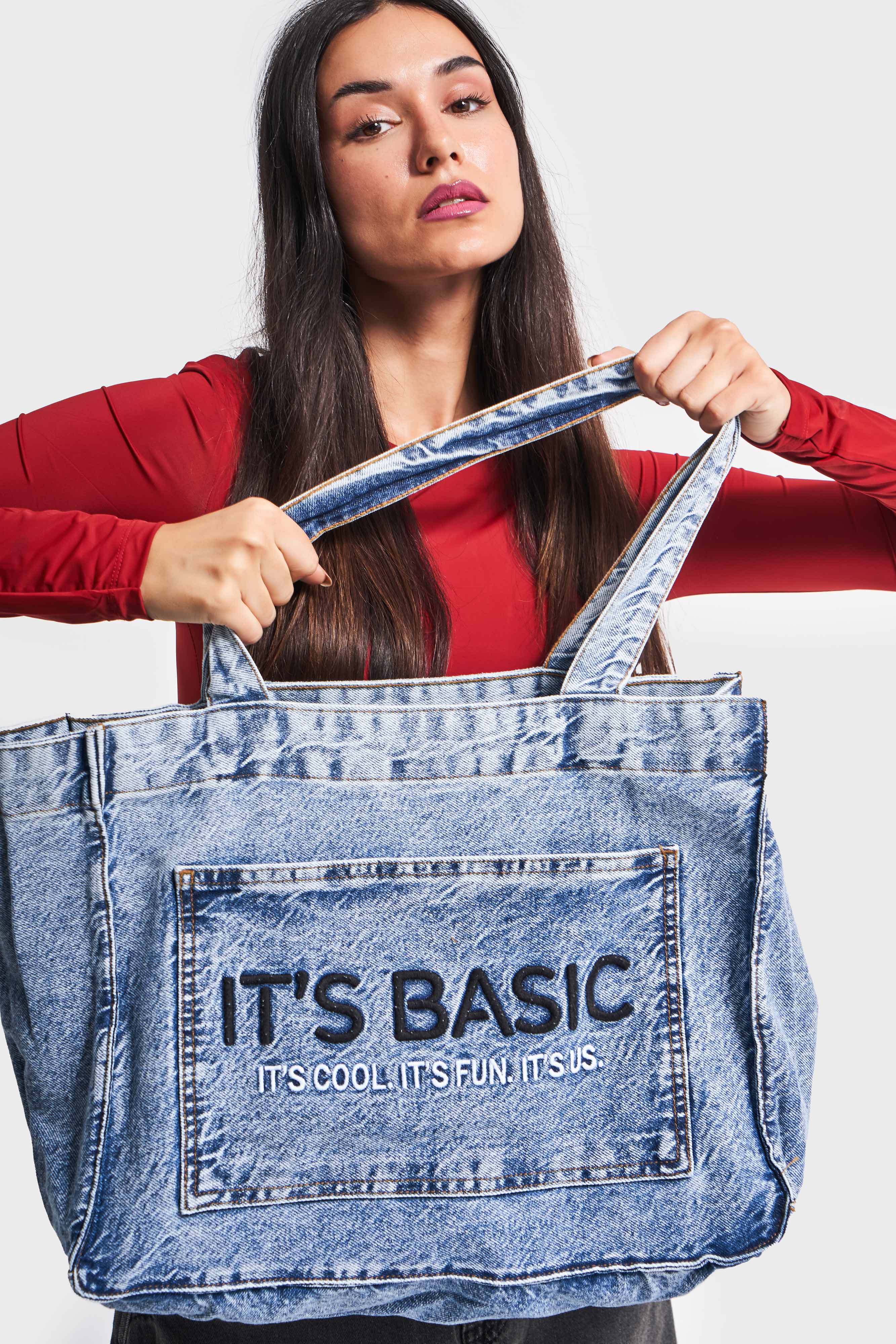 Koyu Mavi Renk S3w427 Mavi IT'S BASIC Nakışlı Körüklü Cepli Denim Çanta