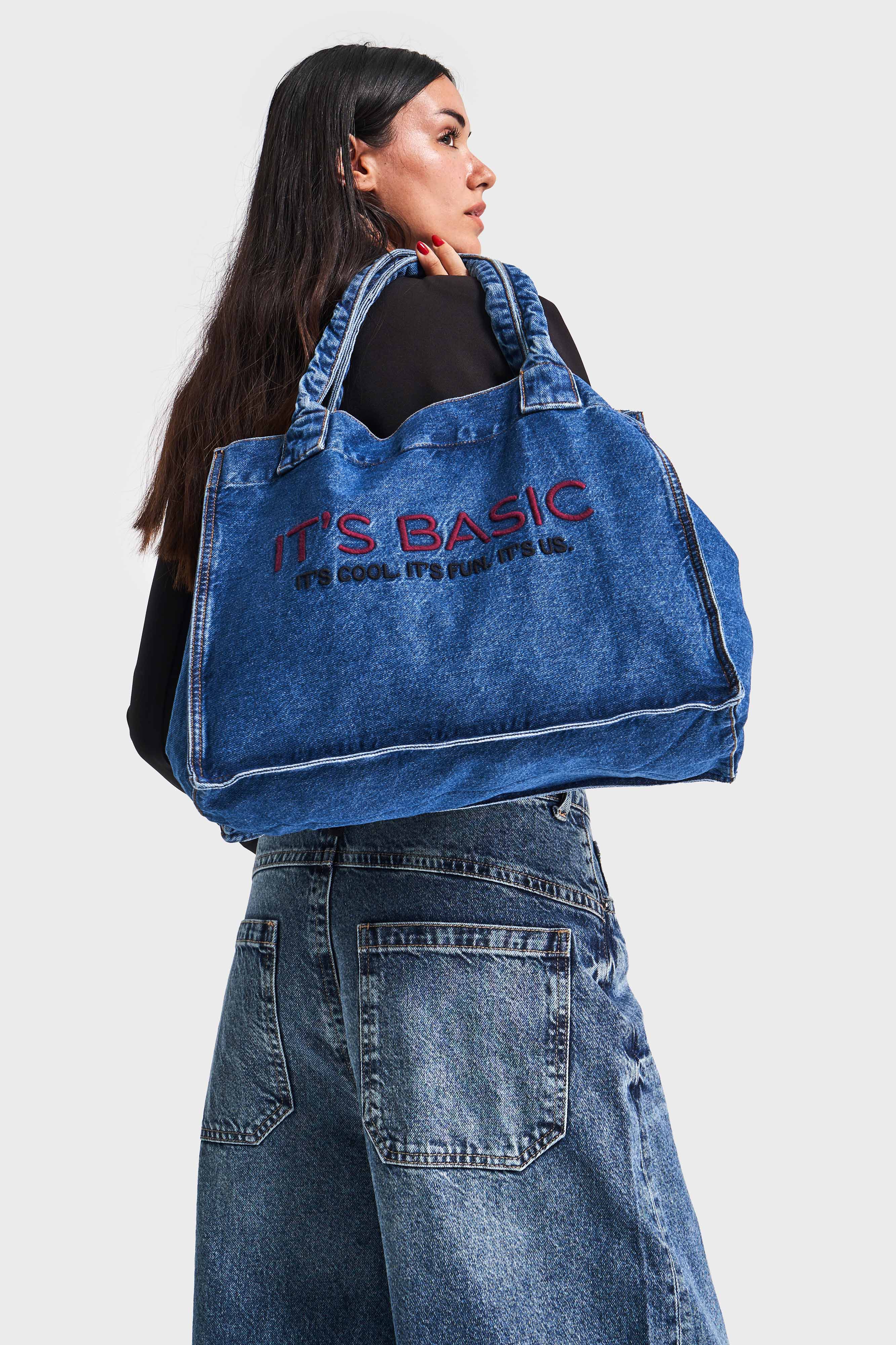 Its basic Claret Red Embroidered Gusseted Shoulder Denim Bag in Blue Denim Color