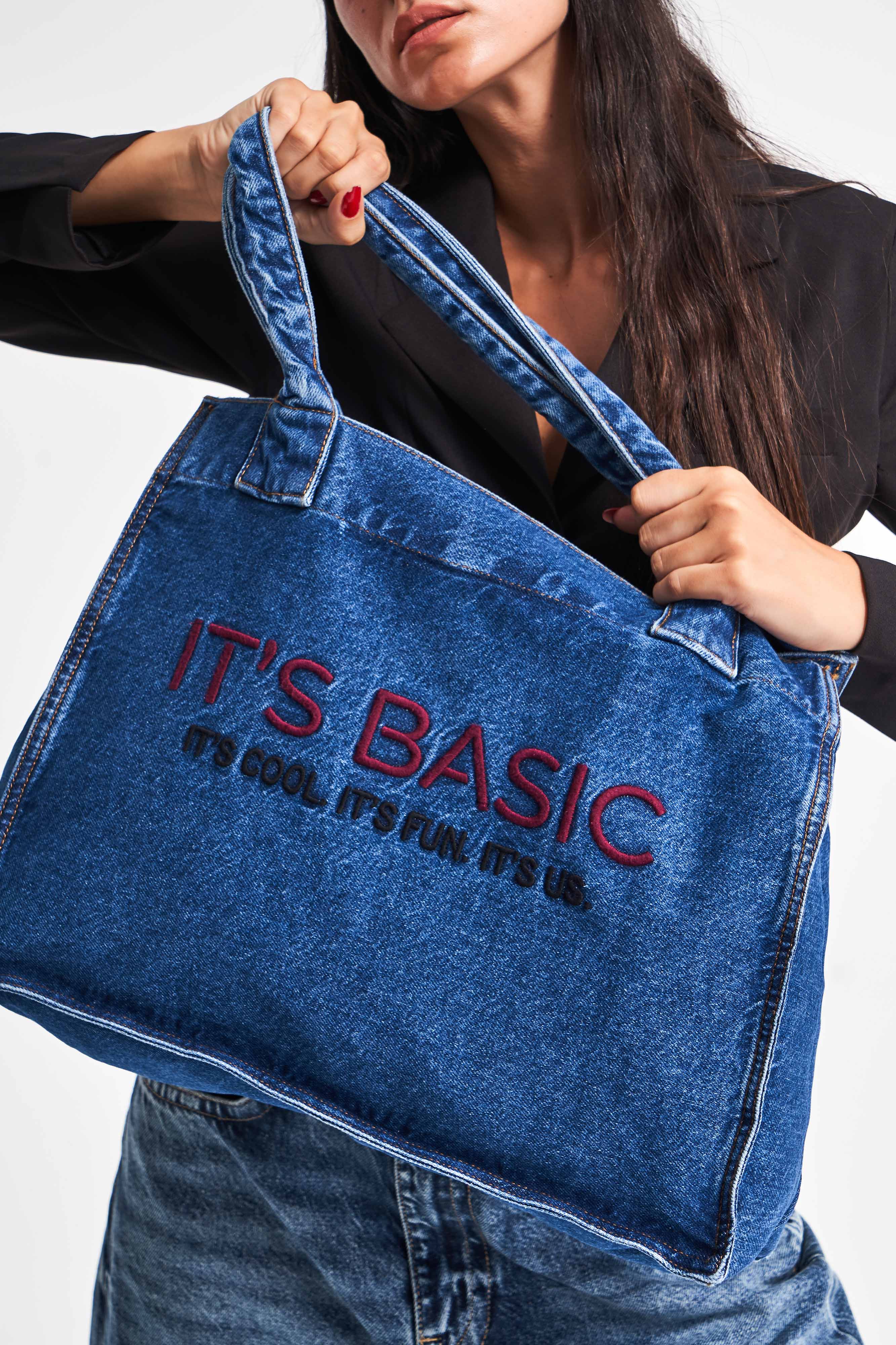 Its basic Claret Red Embroidered Gusseted Shoulder Denim Bag in Blue Denim Color