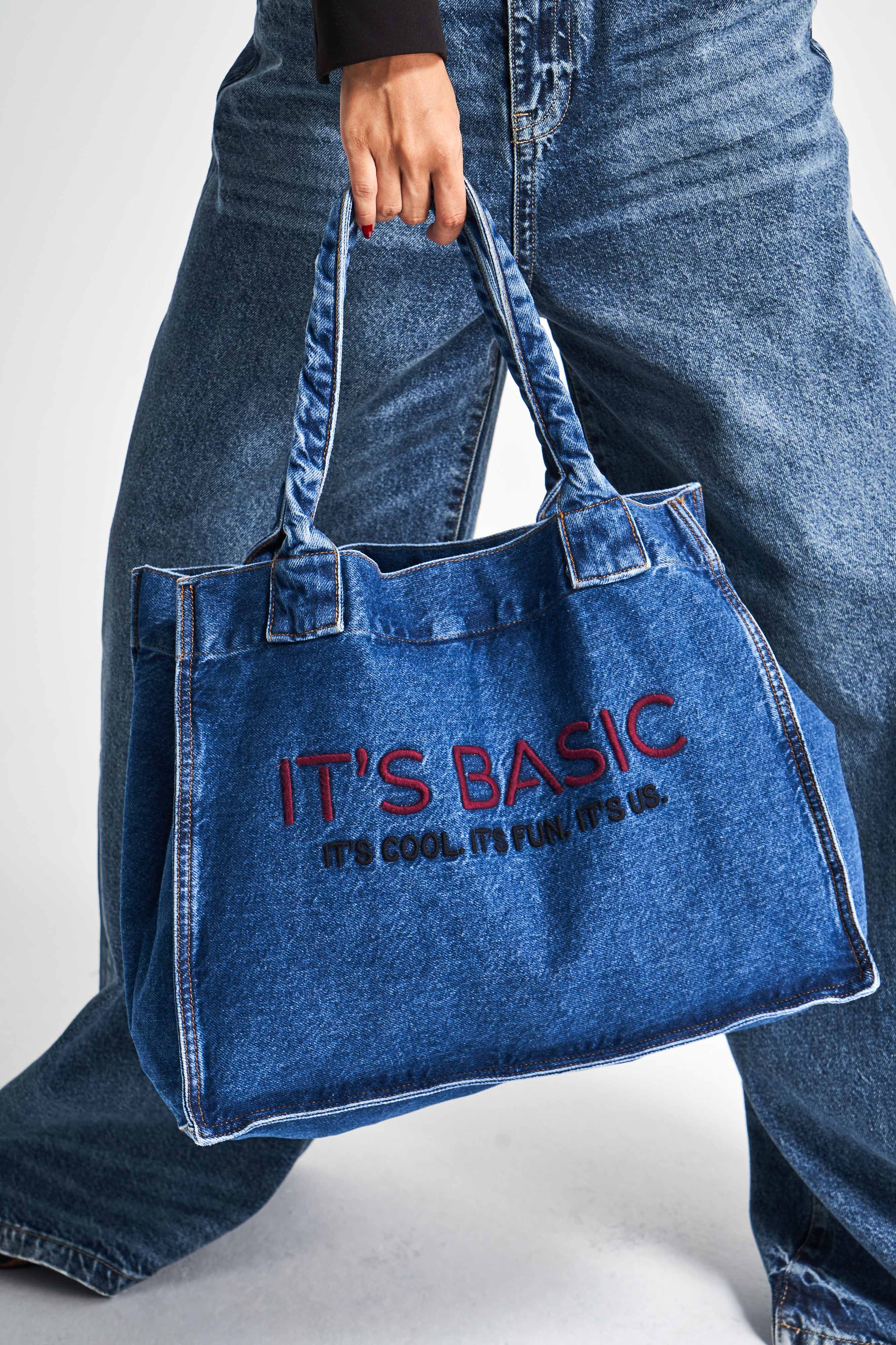 Its basic Claret Red Embroidered Gusseted Shoulder Denim Bag in Blue Denim Color