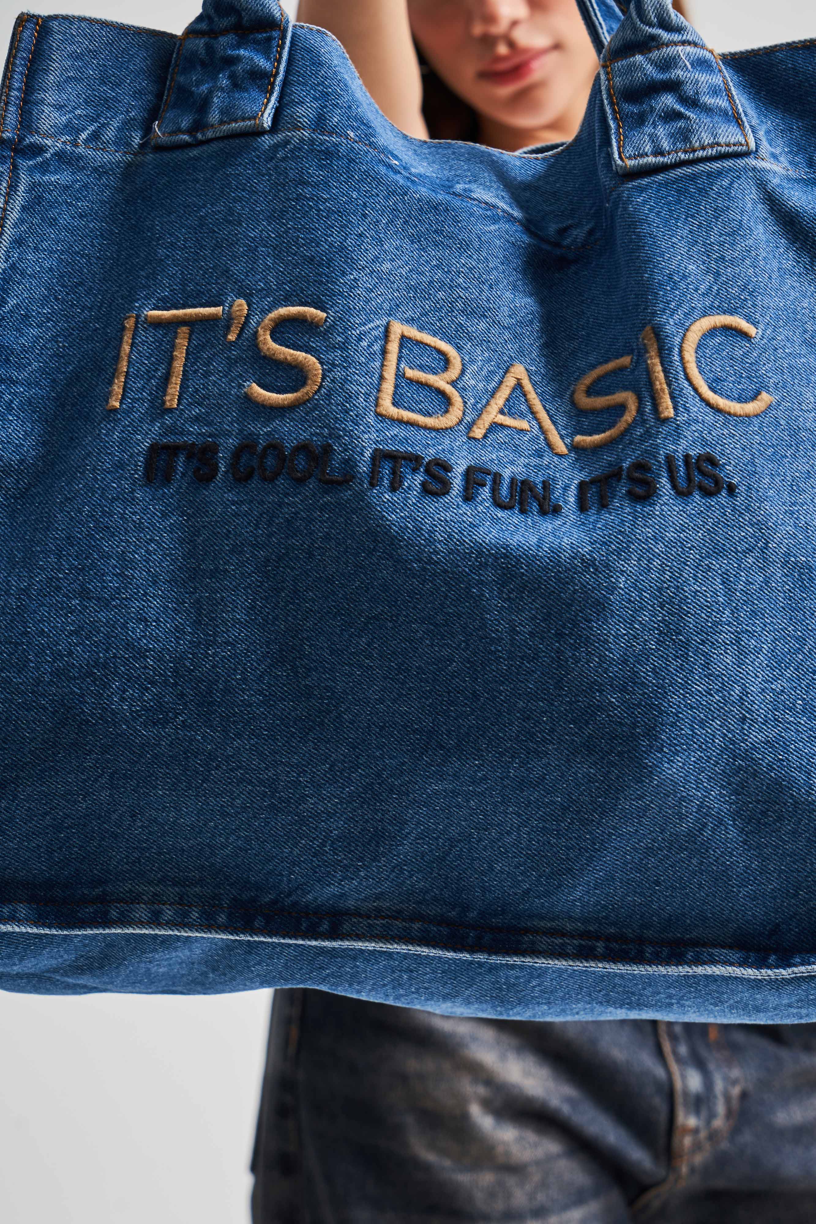 Its basic Embroidered Gusseted Shoulder Denim Bag in Blue Denim Color