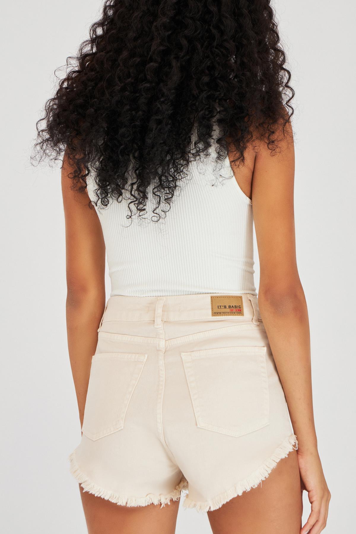 High Waist Beige Mini Shorts