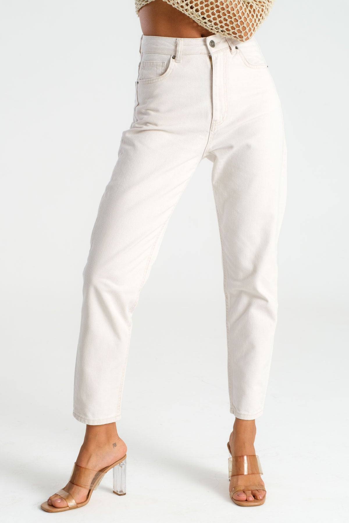 High Waist Beige Mom Jeans