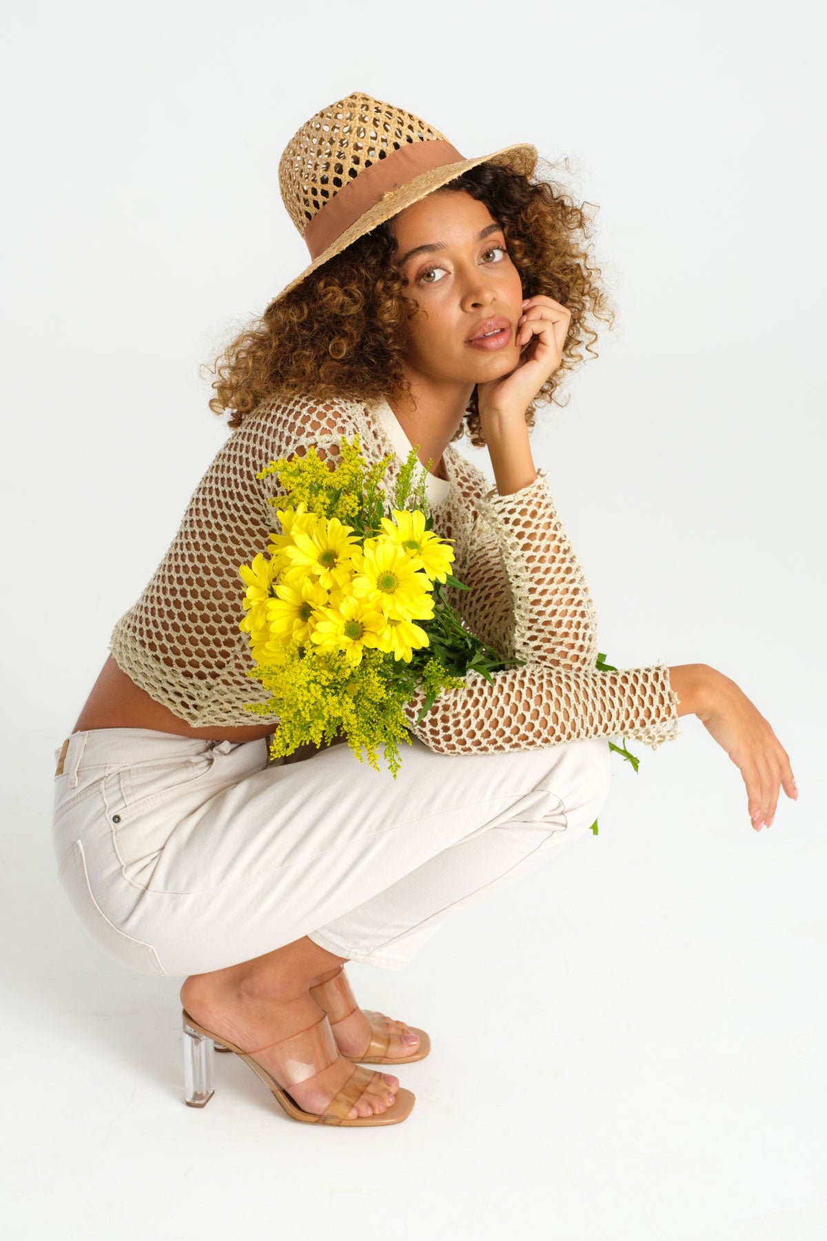 High Waist Beige Mom Jeans