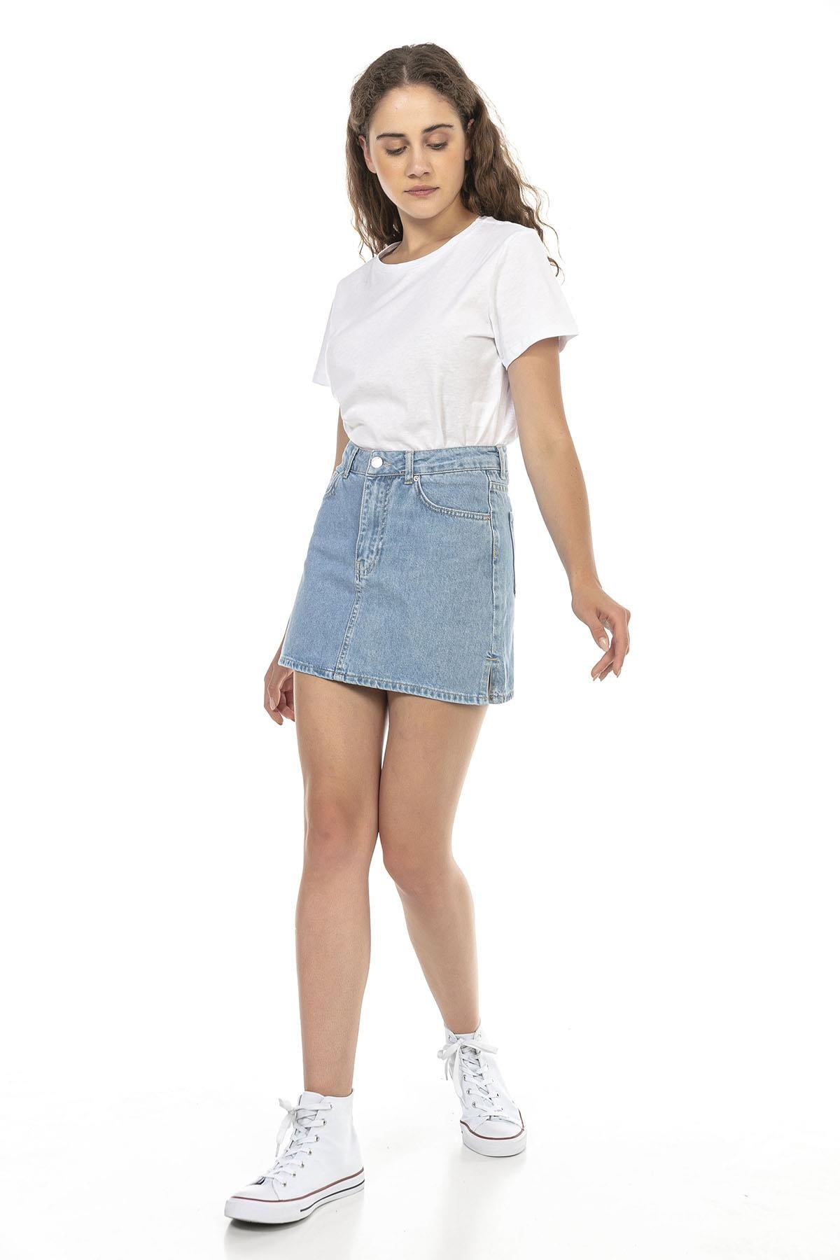 High Waist Ice Stone Color Jean Skirt