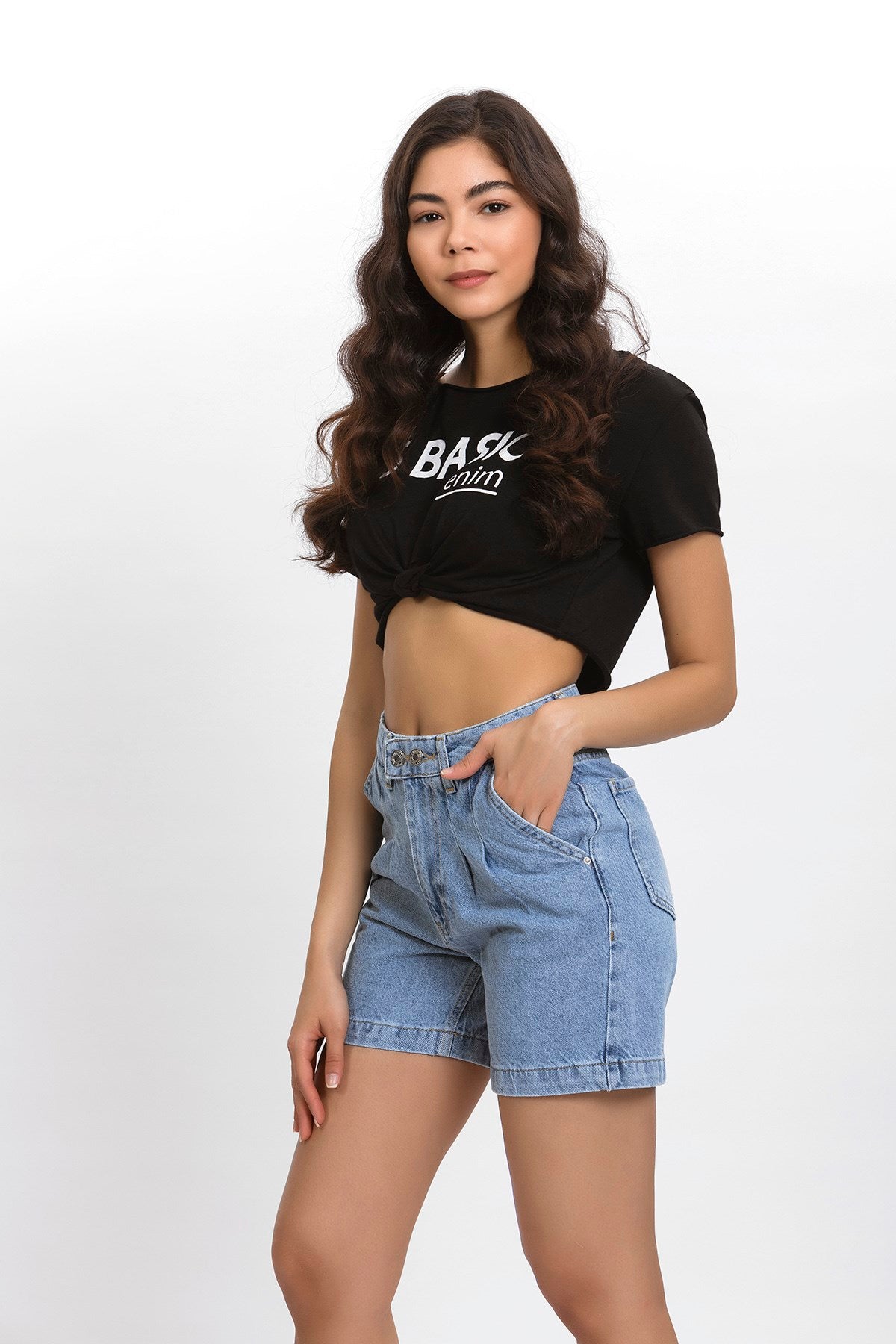 High Waist Jean Stone Color Women's Denim Shorts